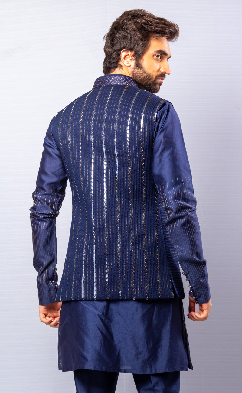 Blue  colour  Hand Embroidered & handwork kurta ,Jacket & pant set.