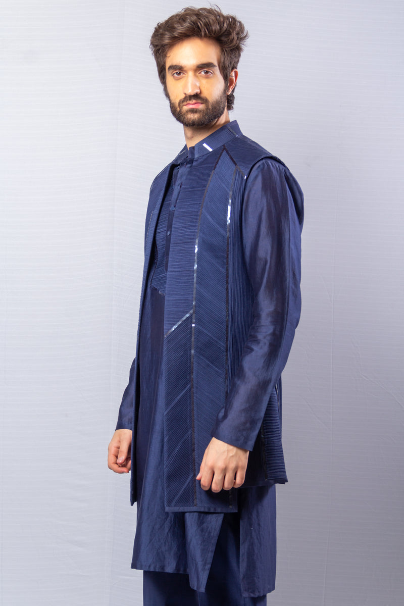Blue  colour  Hand Embroidered & handwork kurta , Pant & Jacket set.