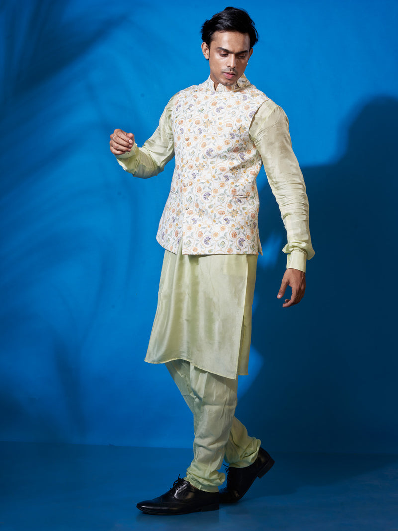 Pista Green Cotton Silk Kurta Set