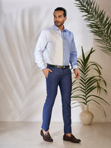 Trendy White & Blue Cotton Pant Set