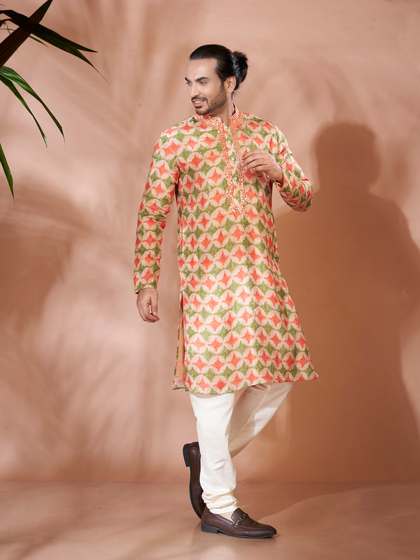 Multicolour Cotton Silk Kurta Set