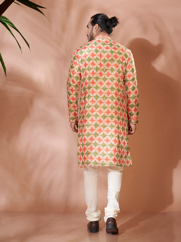 Multicolour Cotton Silk Kurta Set