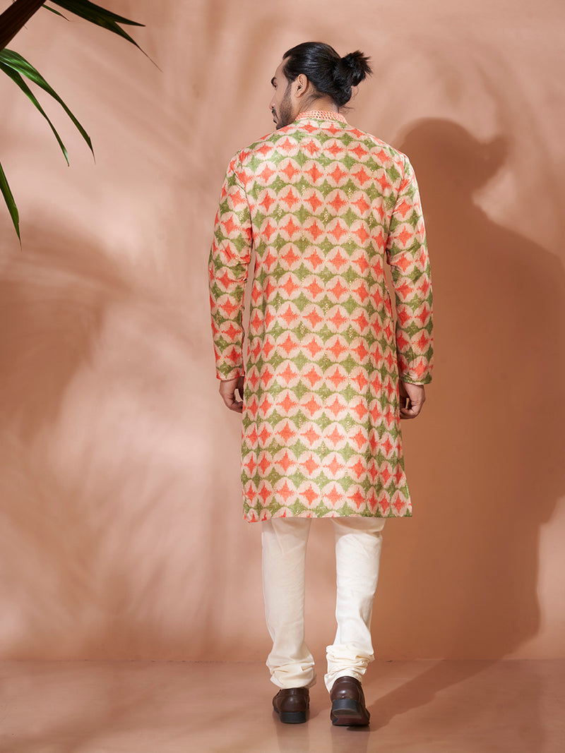 Multicolour Cotton Silk Kurta Set