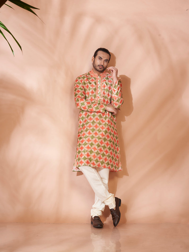 Multicolour Cotton Silk Kurta Set