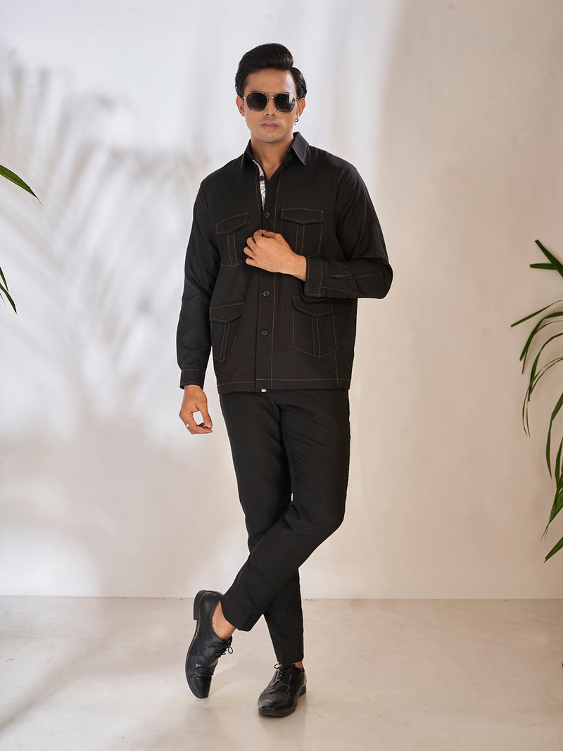 Elegant Black Cotton Pant Set