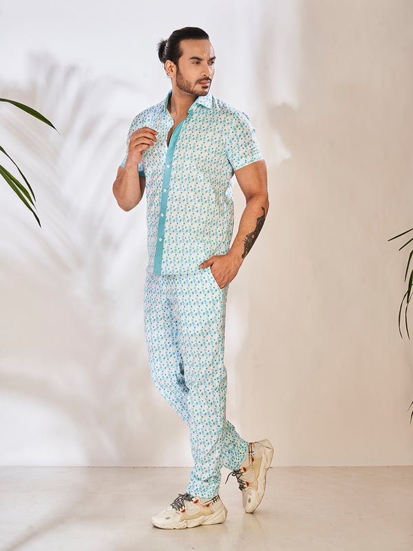 Soft Light Blue Cotton Pant Set