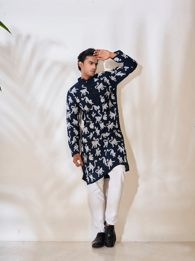 Rich Navy Blue Cotton Kurta Set