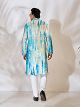 Elegant White & Blue Cotton Silk Kurta Set