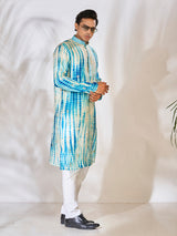 Elegant White & Blue Cotton Silk Kurta Set