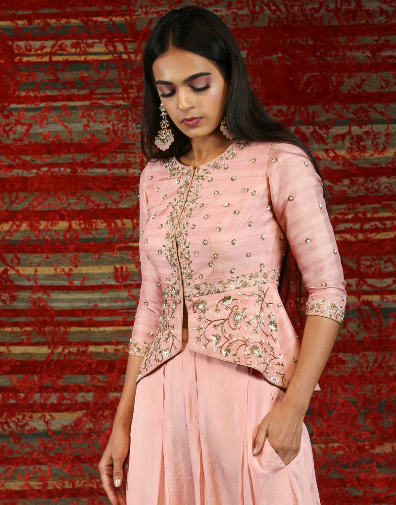 Red raw silk dress with georgette attached layer