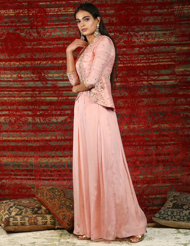 Red raw silk dress with georgette attached layer