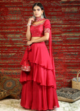 Red Organza tiered lehenga set