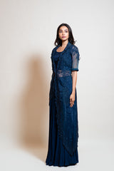 Women's  Wear Long Jacket Set In Navy Blue Color