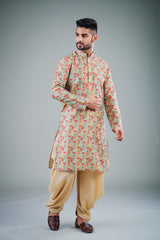 Mens Kurta Set In Beige Color
