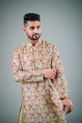 Mens Kurta Set In Beige Color