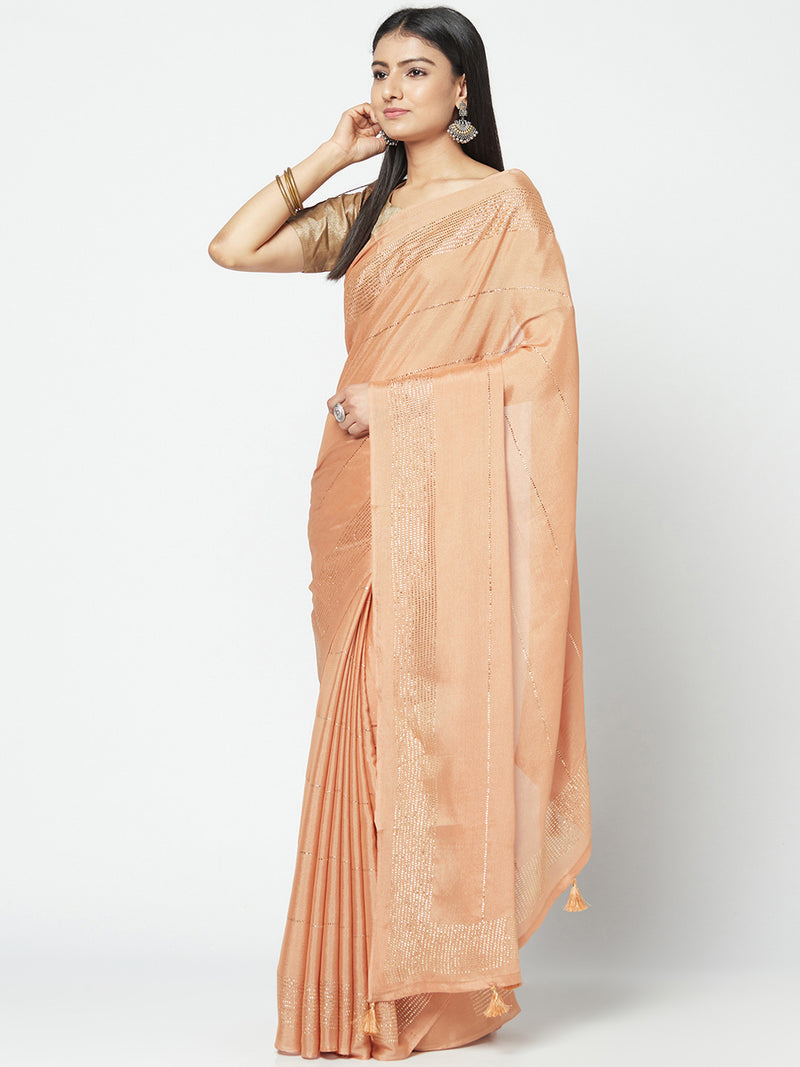 Georgette Saree In Beige Colour For Party Wear