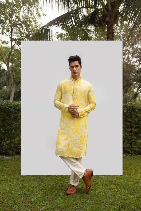 YELLOW PRINT MIRROR KURTA SET sasyafashion