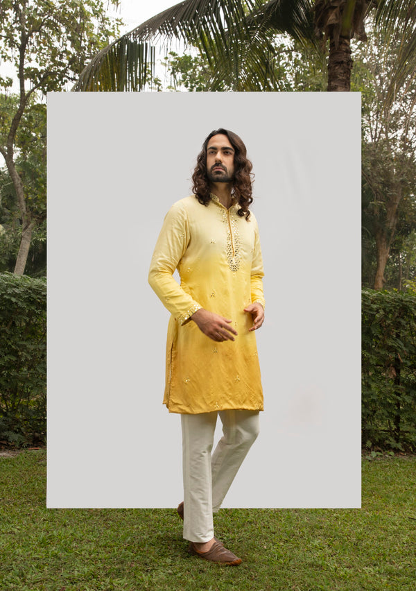 YELLOW OMBRE KURTA SET sasyafashion