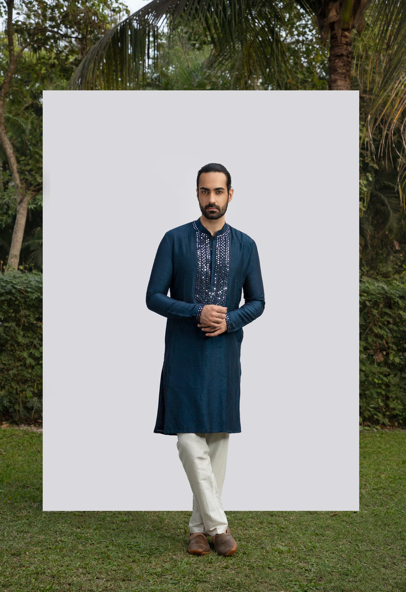 NAVY BLUE HEAVY MIRROR KURTA SET sasyafashion