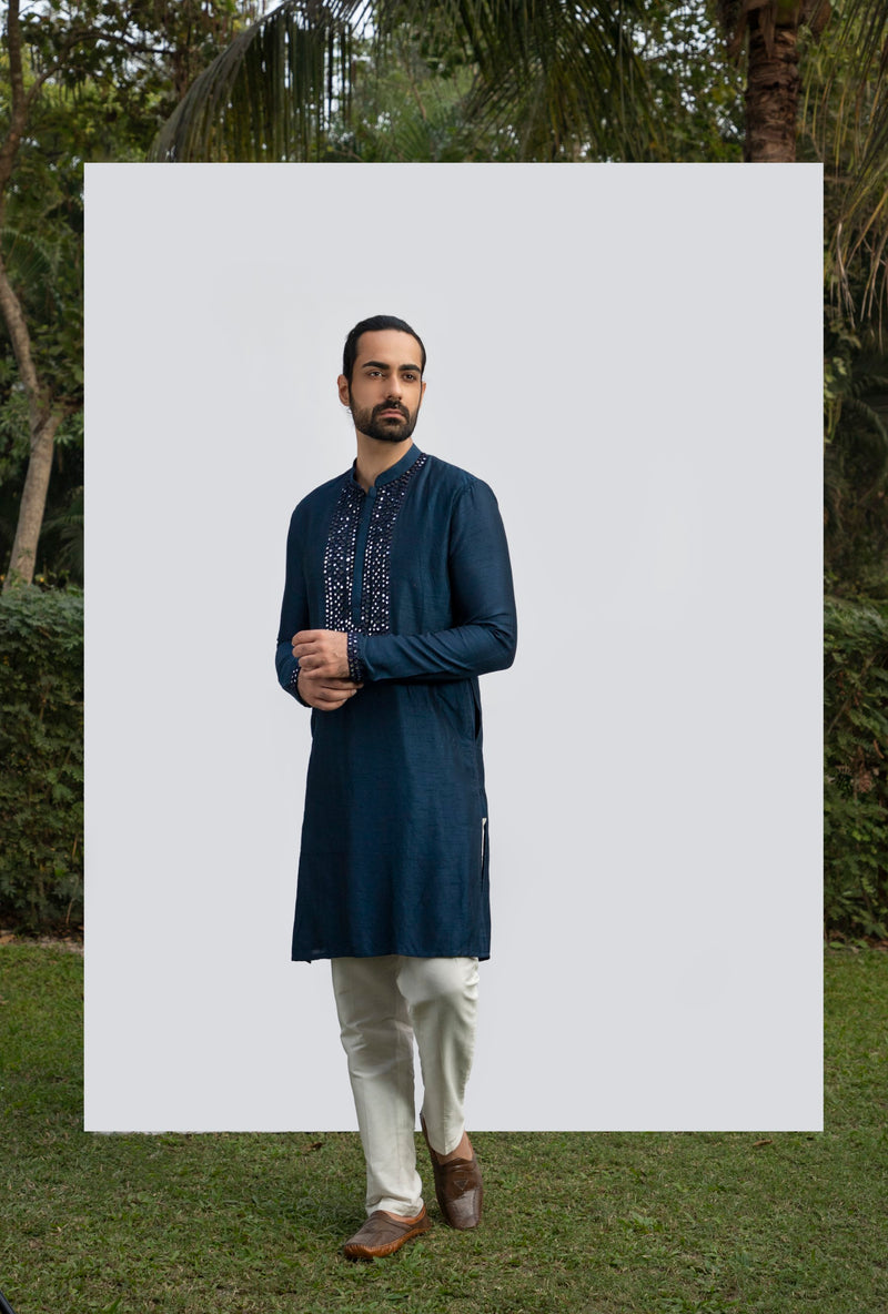 NAVY BLUE HEAVY MIRROR KURTA SET sasyafashion