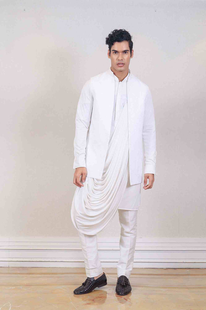 Kurta Jacket For Men In White Colour sasyafashion