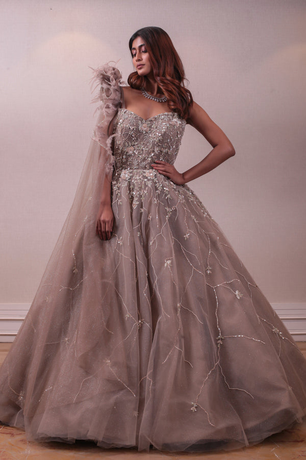Designer Cape Emellished Bridal Ball Gown sasyafashion