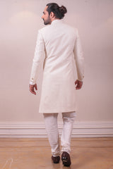Designer White Thread Work Sherwani Set sasyafashion