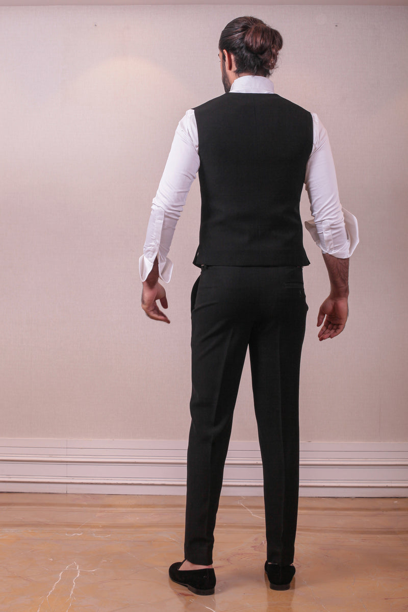 Designer Black Waist Coat Trouser in Geometric Mettalic work on Polynosic Italian Fabric sasyafashion