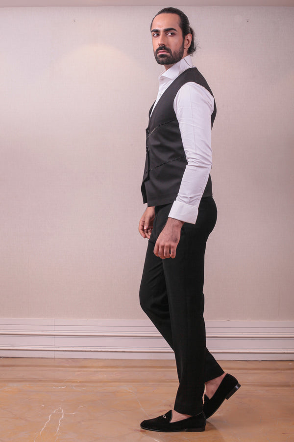 Designer Black Waist Coat Trouser with  Sequins Kardana work on Polynosic  Italian Fabric sasyafashion