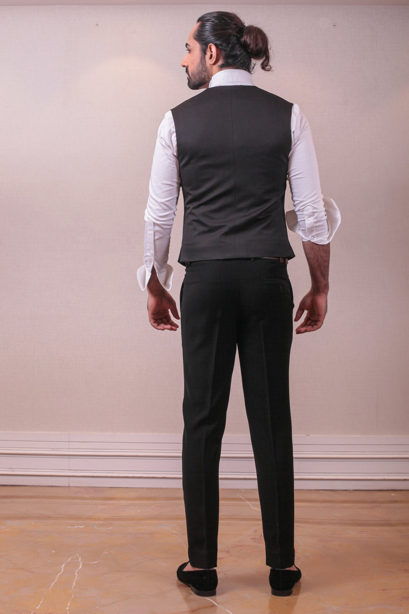Designer Black Waist Coat Trouser with  Sequins Kardana work on Polynosic  Italian Fabric sasyafashion