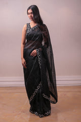 Designer Black Organza embellished Saree sasyafashion