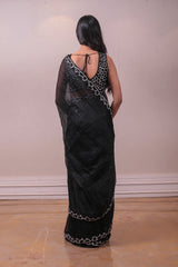 Designer Black Organza embellished Saree sasyafashion