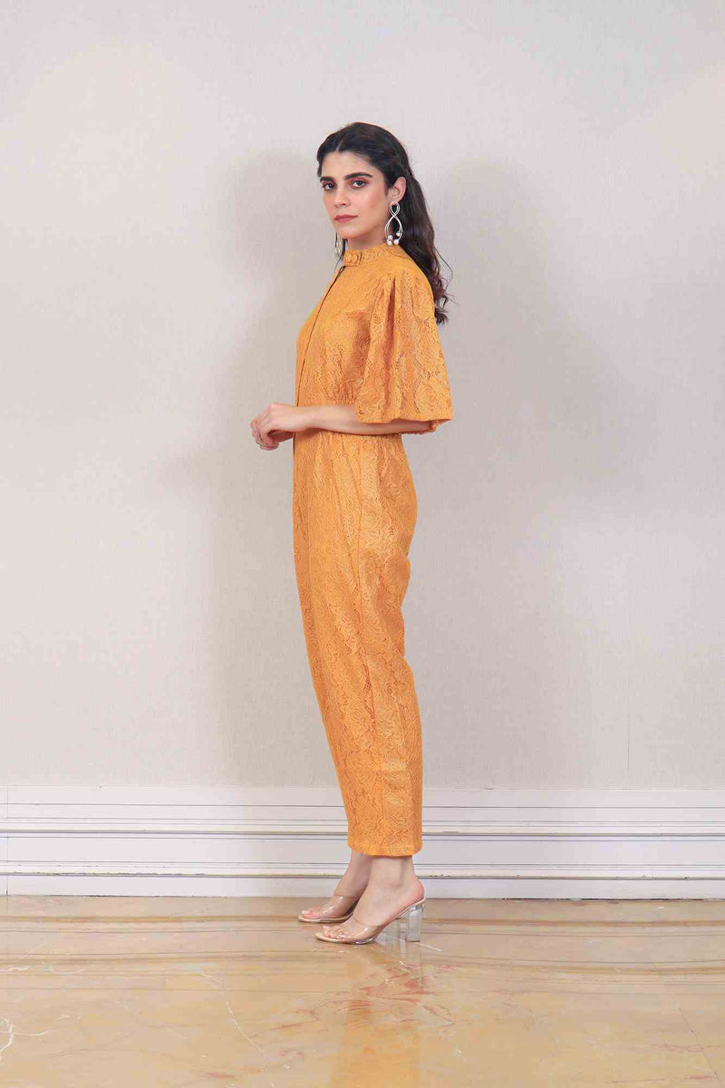 Designer Yellow ochre colour jumpsuit sasyafashion