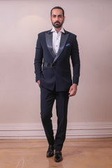 Designer Purssian Blue Two Piece Suit Stylize Polynosic Italian Fabric with Kardana Sequins work sasyafashion