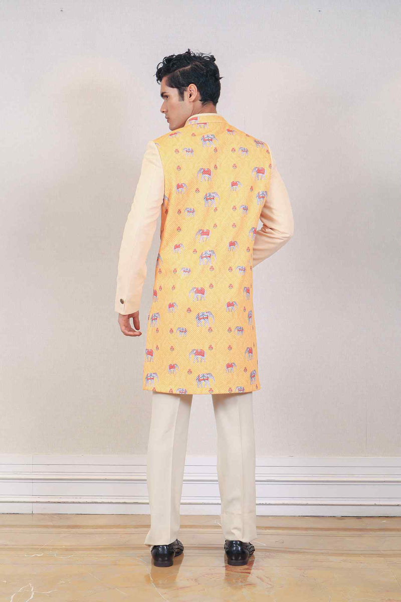 Kurta Jacket For Men In Yellow, Cream Colour sasyafashion