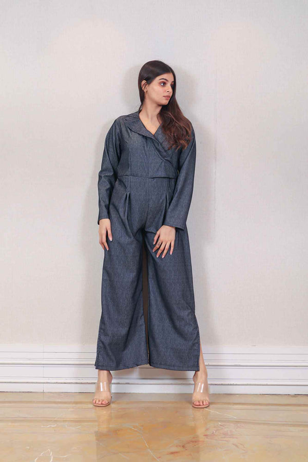 Designer Charcoal gray colour jumpsuit sasyafashion