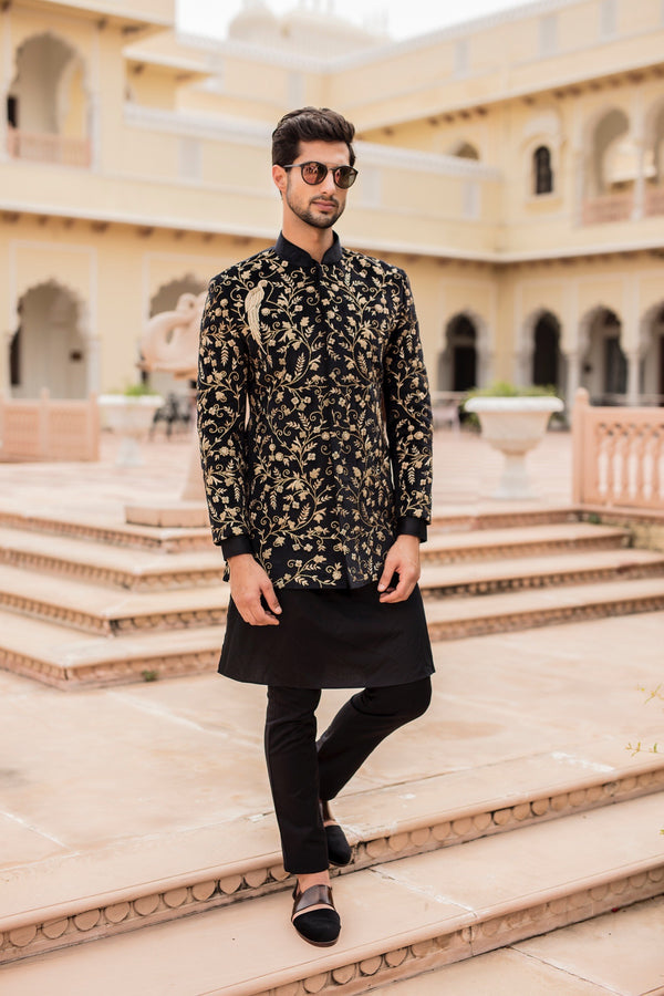 Sangeet Wear Prince SuitIn Black Color