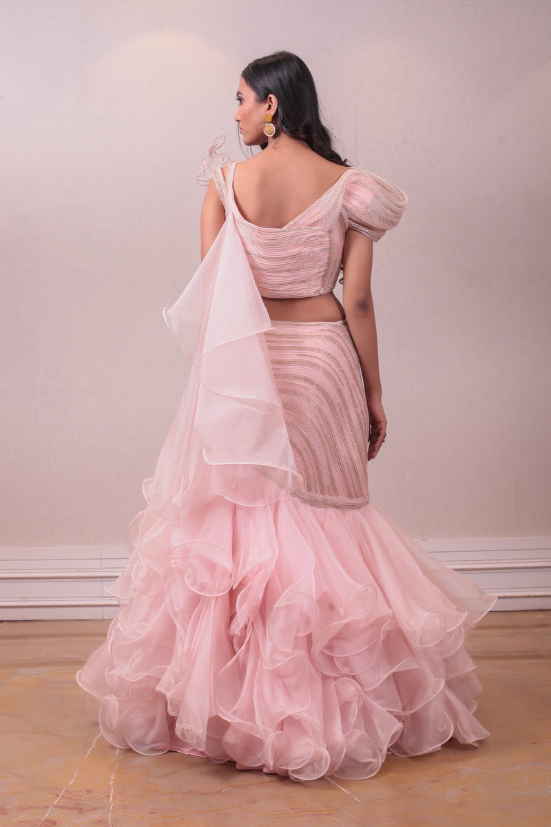 Modern Designer Silhouette's Rosy Pink Ruffled Lehenga sasyafashion