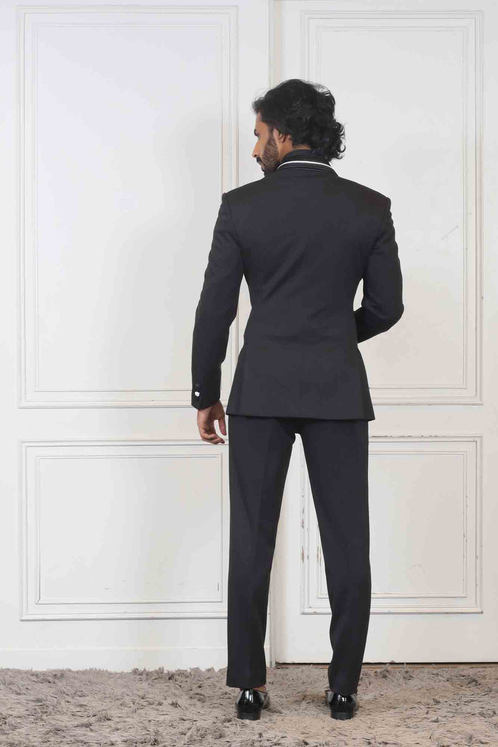 Buy Jatin Malik Black Crepe Embroidered Tuxedo Pant Set Online  Aza  Fashions