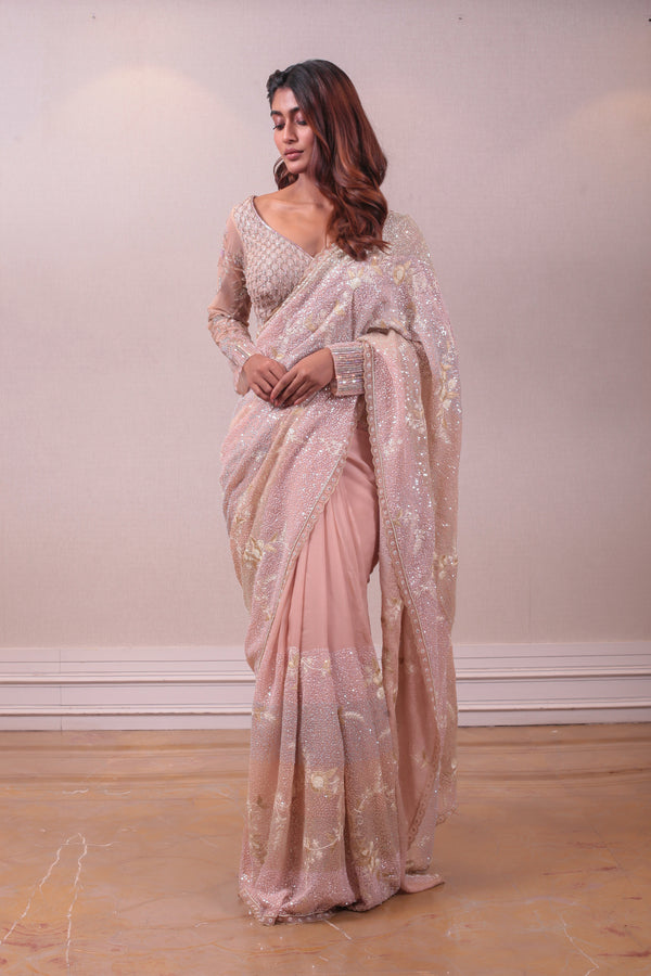Designer Purssian pink satin saree sasyafashion