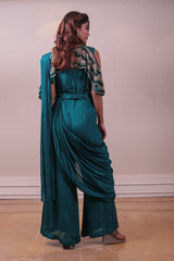 Designer Teal Embellished Crepe Silk drape saree sasyafashion
