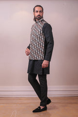 Designer Silver Golden Zari Work on Pure Silk Jacket with Raw Silk Kurta Set Hand Embodded sasyafashion