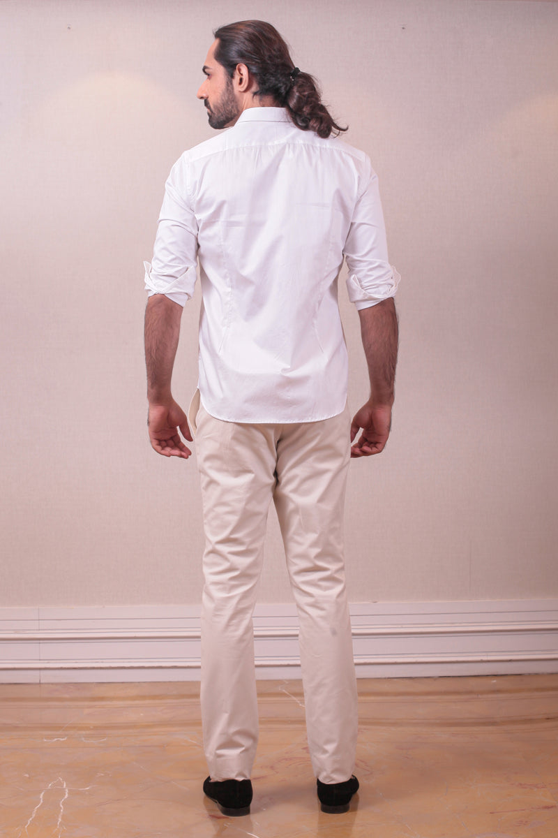 Designer White Cotton Shirt with Handpainted Design sasyafashion
