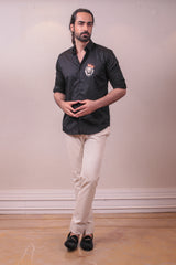 Designer Black Cotton Shirt with Handpainted Design sasyafashion
