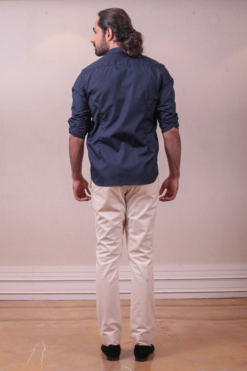 Designer Cotton Navy Blue Shirt Handpainted sasyafashion