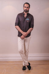Designer Cotton Dark Brown Shirt Handpainted sasyafashion