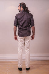 Designer Cotton Dark Brown Shirt Handpainted sasyafashion