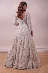 Designer White Gown Net Embedded sasyafashion