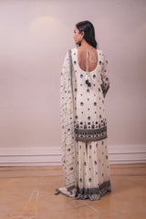Designer White Black Georgette Embodied Sharara Set sasyafashion