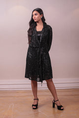 Designer black sequin short jacket set with satin tunic sasyafashion